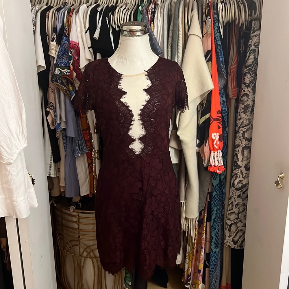 Vici Burgundy Eyelash Lace Dress